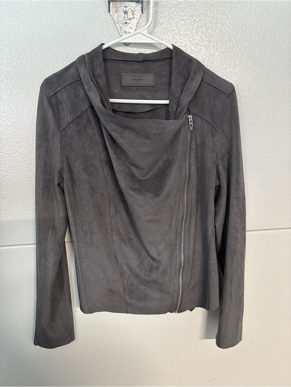 Blank NYC Charcoal Gray Suede Asymmetrical Zip Jacket
